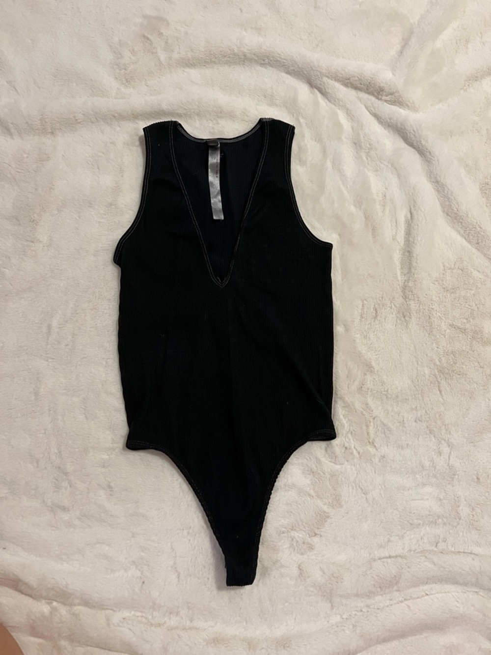 Urban Outfitters Black Ribbed V-Neck Bodysuit